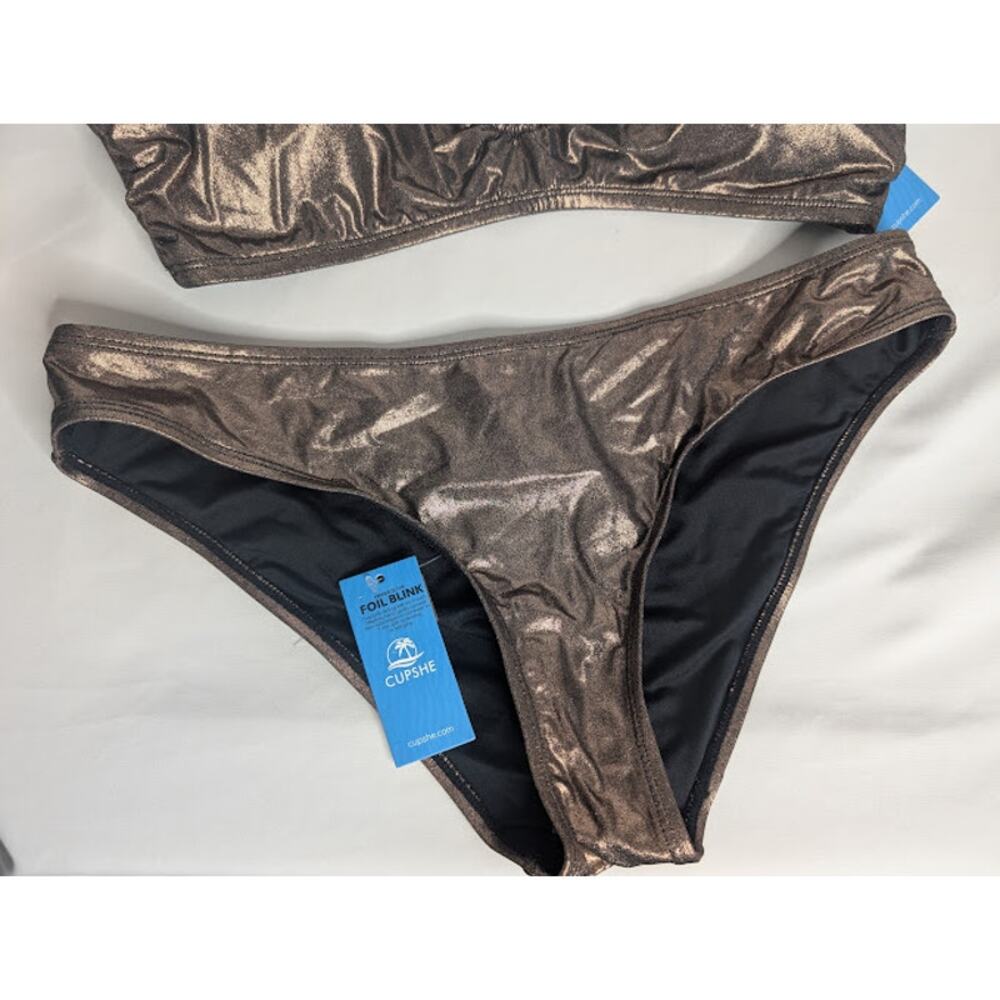 CUPSHE women's Bronze Chic Bandeau Bikini size L NWT - Picture 3 of 10